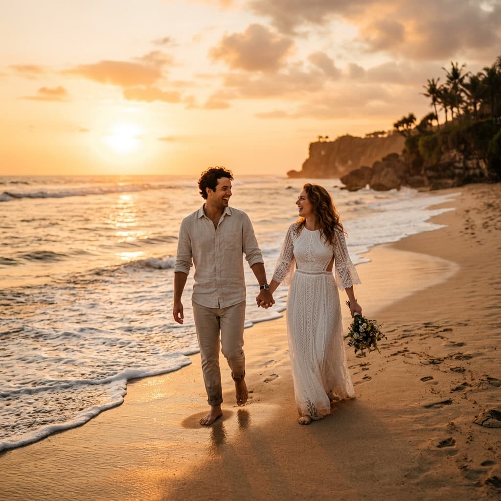 Wedding couple in a romantic outdoor setting